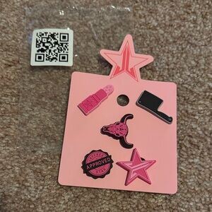 Jeffree Star Pink Enamel shoe charms with Lipstick, Stars, Hat & Badge